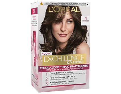Loréal Paris Excellence Creme Tinta Colorante Con Triplo Trattamento Avanzato Copre I Capelli Bianchi 4 Castano