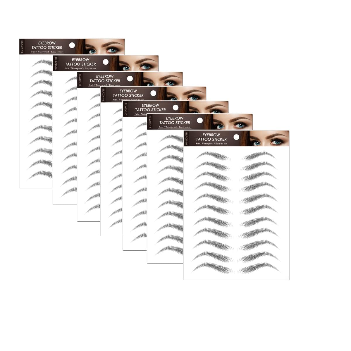 7Sheets Eyebrow Tattoo Stickers - 4D Hair-like, Waterproof, Natural Fake Eyebrows - Long Lasting Grooming & Shaping - Perfect for Women & Girls (Brown, Black)