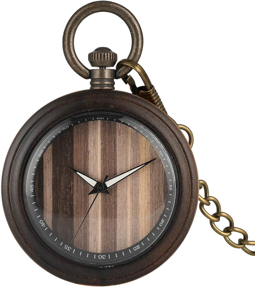 Unique Wooden Pocket Watch for Men, Fashion Quartz Pocket Watches for