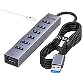 FORIDA Aluminum Alloy 8 Port USB Hub Long Cable USB Splitter with 7-USB3.0 Data Ports and TypeC 5V/3A Power Port Compatible with MacBook, Laptop,Surface Pro, PS5, PC and More (Gray, USB A-47in)