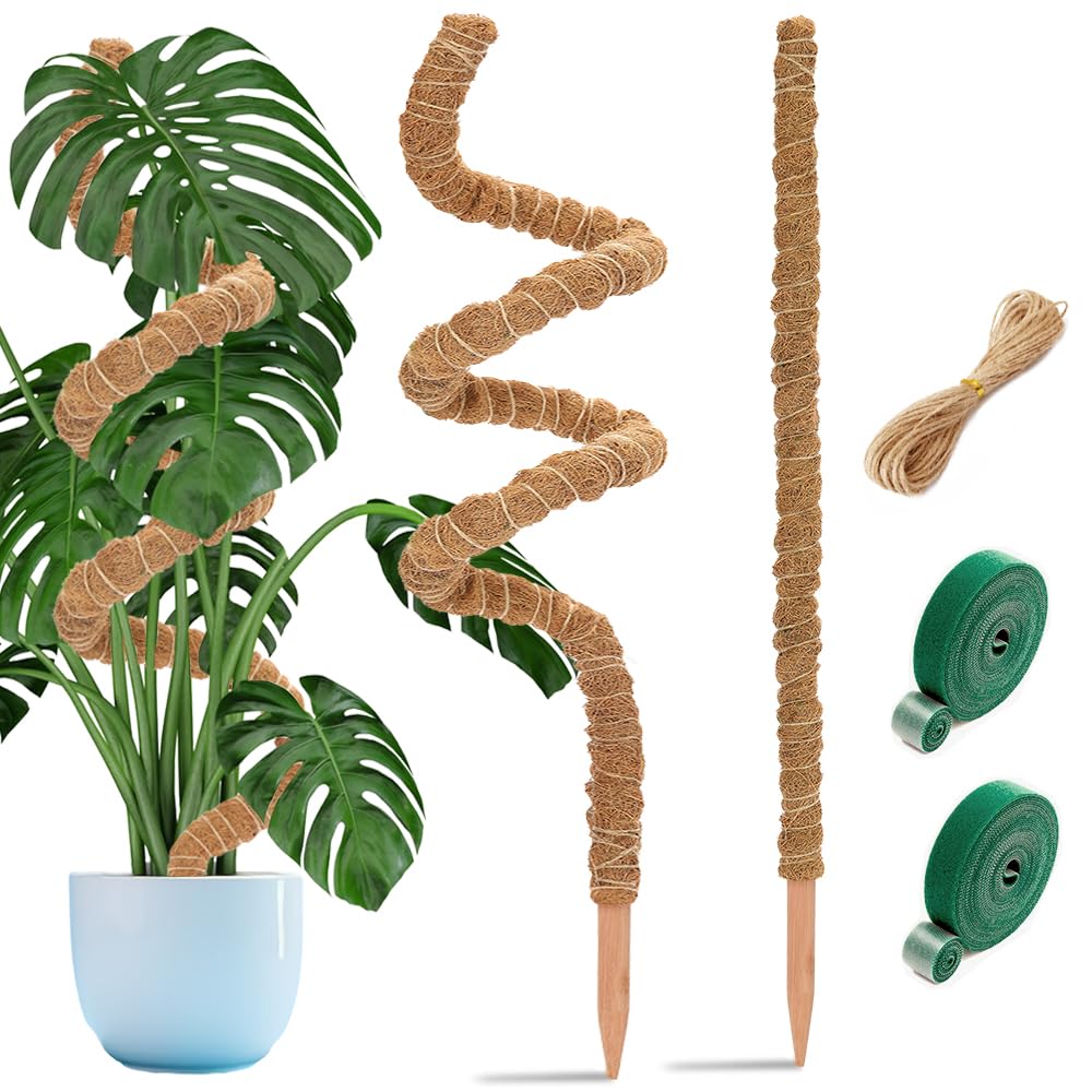 Aileem Moss Poles 122cm/63cm(25in/48in) 2 pcs Climbers Plant Support for Monstera, Indoor Bendable Plant Stakes Coco Coir Poles for Train Potted Creepers to Grow Upward