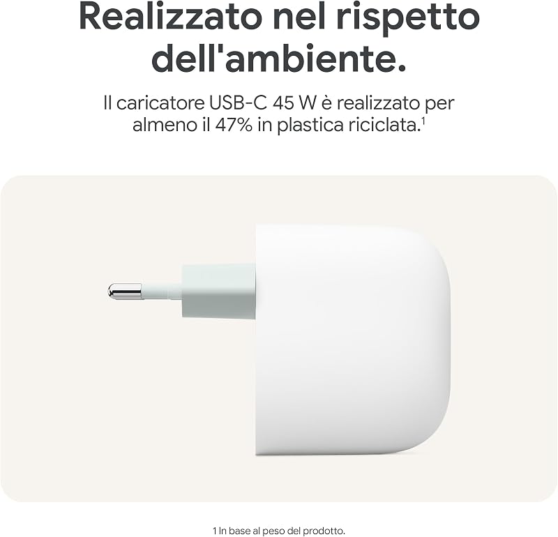Caricatore Google USB-C 45 W - Caricatore per la ricarica rapida di smartphone Pixel - Compatibile con i prodotti Made by Google e altri dispositivi USB-C® - Bianco ghiaccio