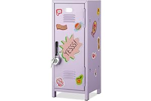 Vercraft Mini Locker with Lock Keys Stickers 10.8inch Small Storage Locker Desk Locker Metal Small Locker Miniature Storage Locker Functional Safe Metal Locker for Desktop Bedroom Home Office(Purple)