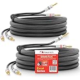 Nakamichi Excel Series 24k Gold Plated Banana Plug with (10 Feet) Speaker Cable Wire 99.9% Oxygen-Free Copper (OFC) Heavy Duty Braided in-Wall CL2 Rated - Black (12AWG / 10ft / 3.0m) 2-Pack