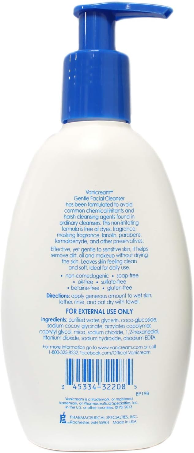 Vanicream Gentle Facial Cleanser with Pump Dispenser | Fragrance, Gluten and Sulfate Free | For Sensitive Skin | 8 Fl Oz: Beauty