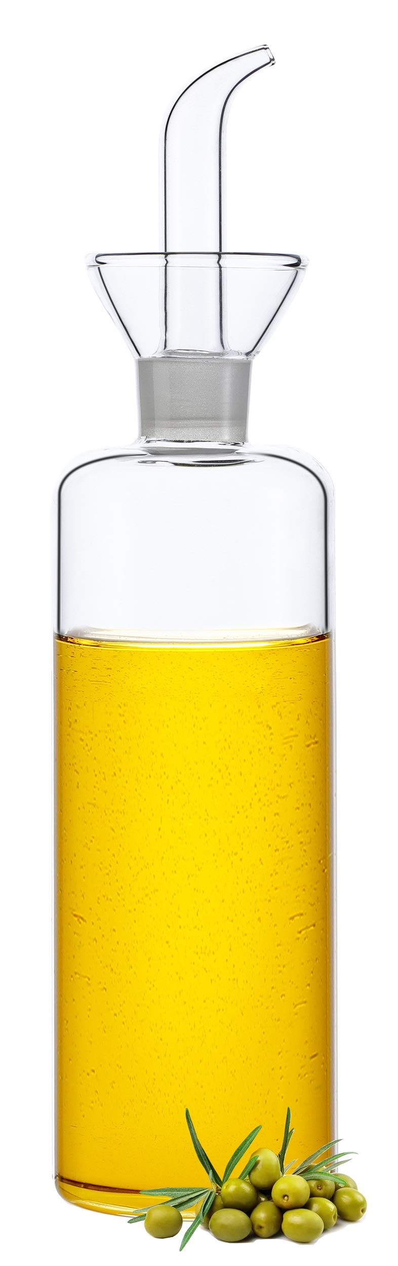 HAIZEEN 500ml/17oz Clear Glass Olive Oil Dispenser Bottle - Oil & Vinegar Cruet with Pourers and NO Funnel Needed - Olive Oil Carafe Decanter for Kitchen and BBQ