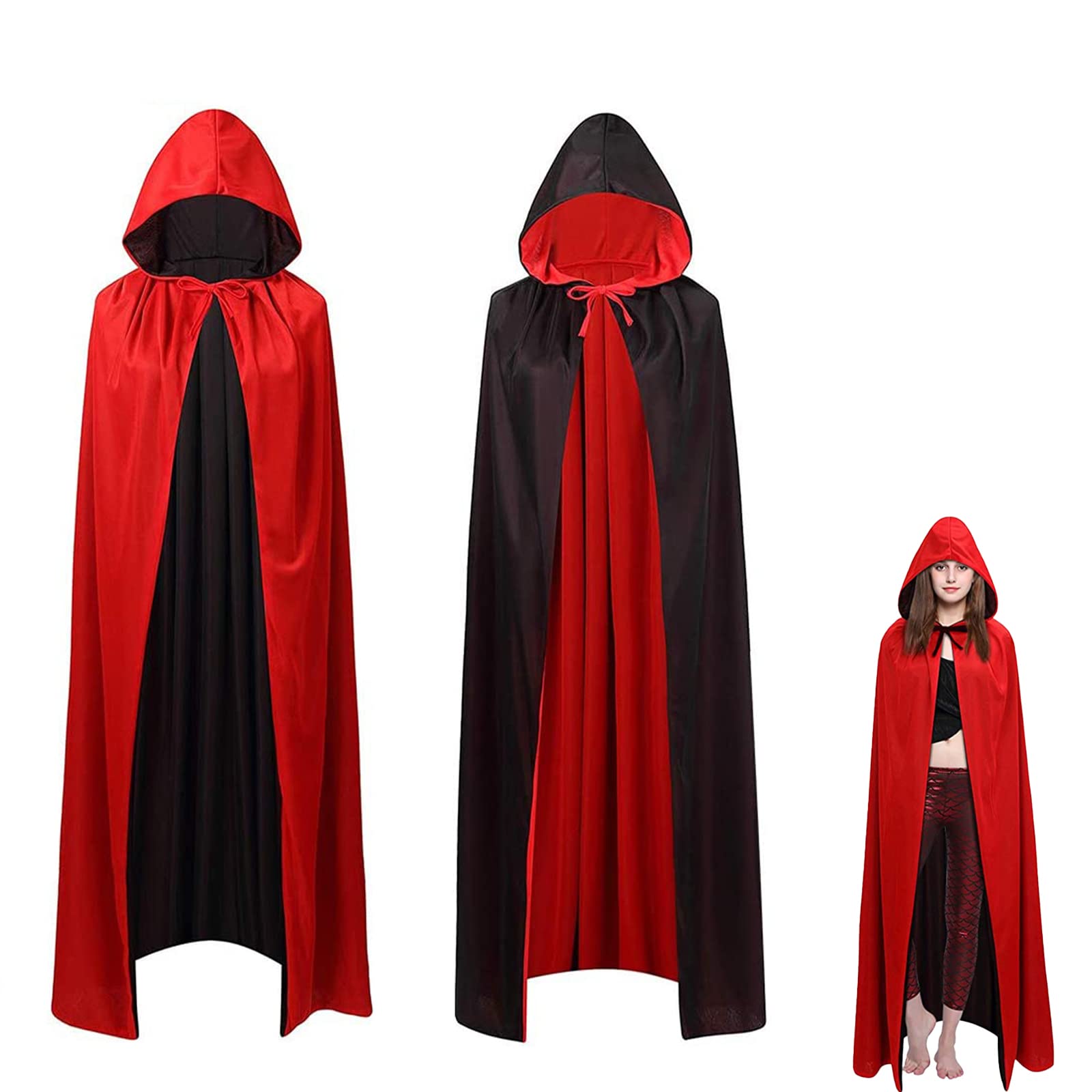 OUQIWEN Vampire Cape Adult,Unisex Halloween Black Red Hooded Reversible Vampire Cape（150cm）