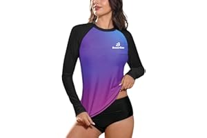 BesserBay Women UPF 50+ Color Block Long Sleeve Rashguard Top