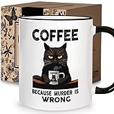 Kinkiii Funny Coffee Mug Adult Humor Gifts for Women Men, Coffee Because Murder is Wrong, Birthday Christmas White Elephant Mothers Day Gift for Work Friends, Boss, Friend, Employee, Sister, 11OZ