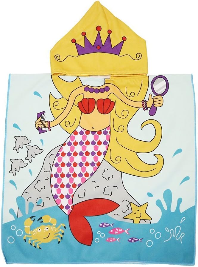 SINBLUE Children Hooded Poncho Bath/Beach Towel 24" x 48" - Get the Moms Love (Mermaid)