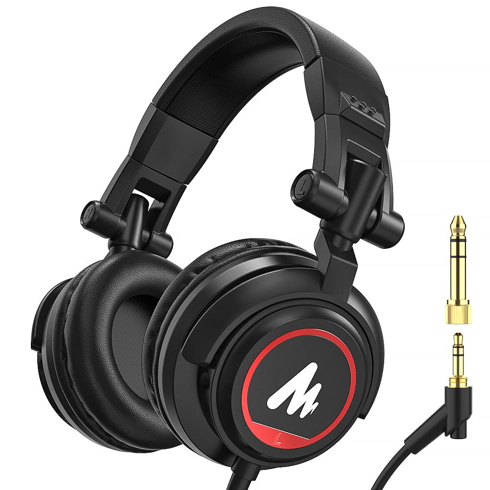 MAONO 50MM Drivers Pro Studio Monitor Headphones, MH501 Over Ear Closed Back Non-Detachable Wired Headset with 3.5mm/6.35mm Jack for Guitar Amp Recording DJ Mixing Piano Music Production Podcast