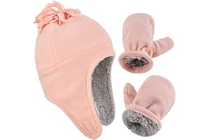 EXEMABA Toddler Winter Hat with Mitten Set - Baby Kids Warm Fleece Cap Set with Ear Flaps