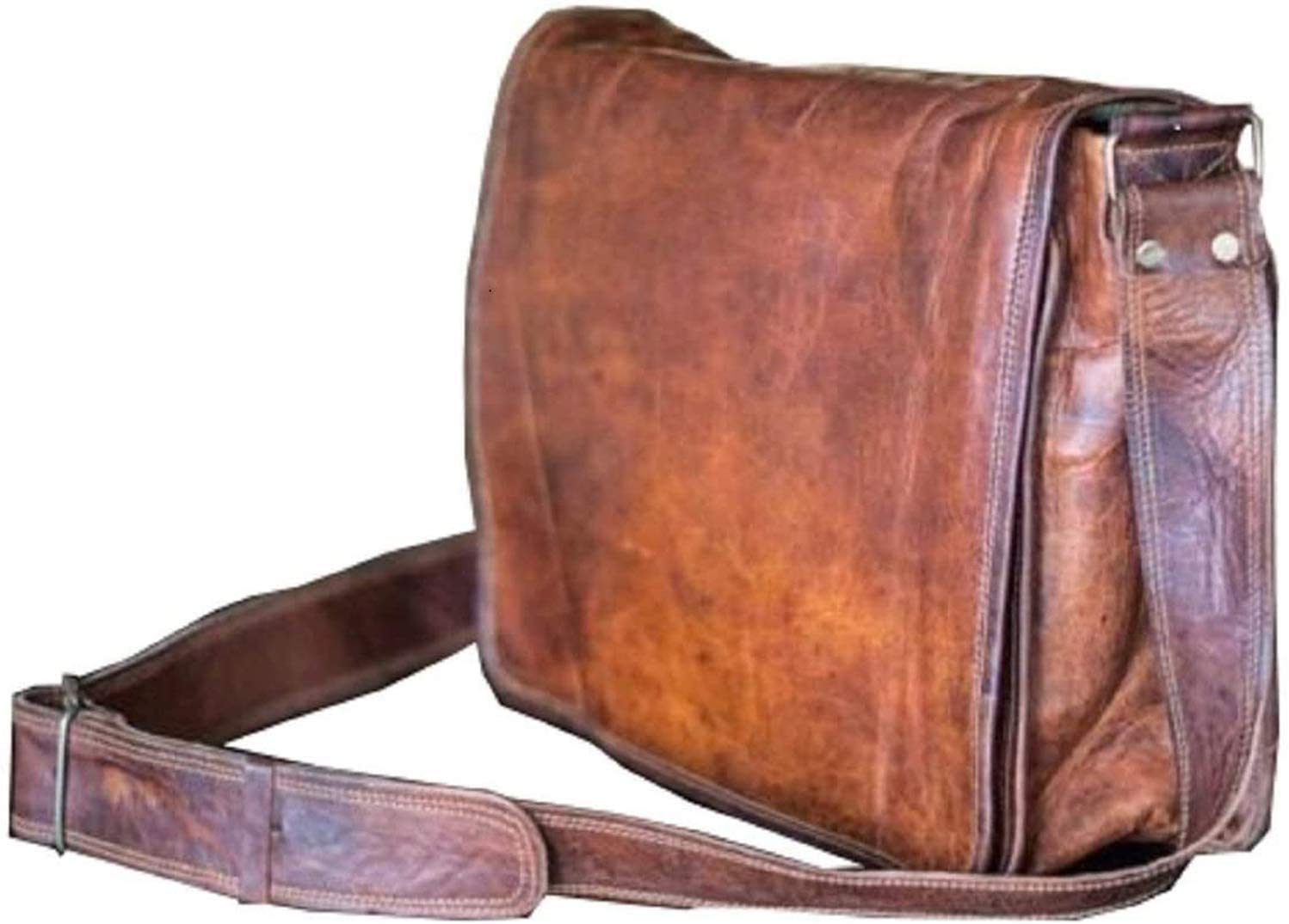 Photo 1 of VC VINTAGE COUTURE 18 inch Leather Full Flap Messenger Handmade Bag Laptop Bag Satchel Bag Padded Messenger Bag Brown (Brown)