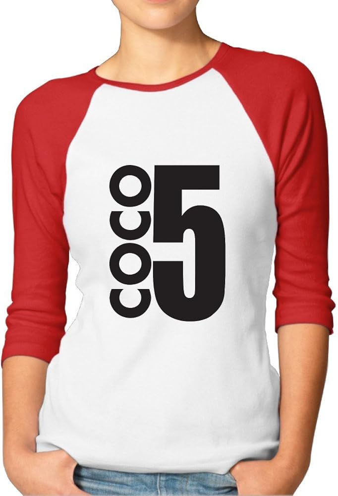 LBGN Women's 3/4 Sleeve 100% Cotton Baseball COCO 5 Logo T Shirt Running Red