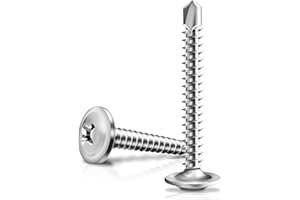 Marysino 100Pcs #10 x 1-1/2" Self Tapping Screws for Metal, 410 Stainless Steel, Sheet Metal Screws for Metal, Truss Head Sheet Metal Self Drilling Screws