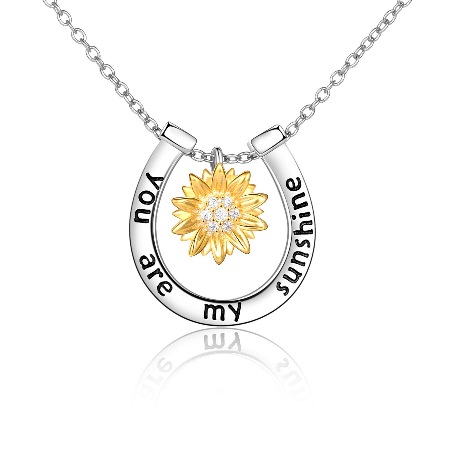 VONALA Sunflower Daisy Necklace S925 Sterling Silver Horseshoe Pendant Necklace Jewellery Gifts for Women (Sunflower Horseshoe)
