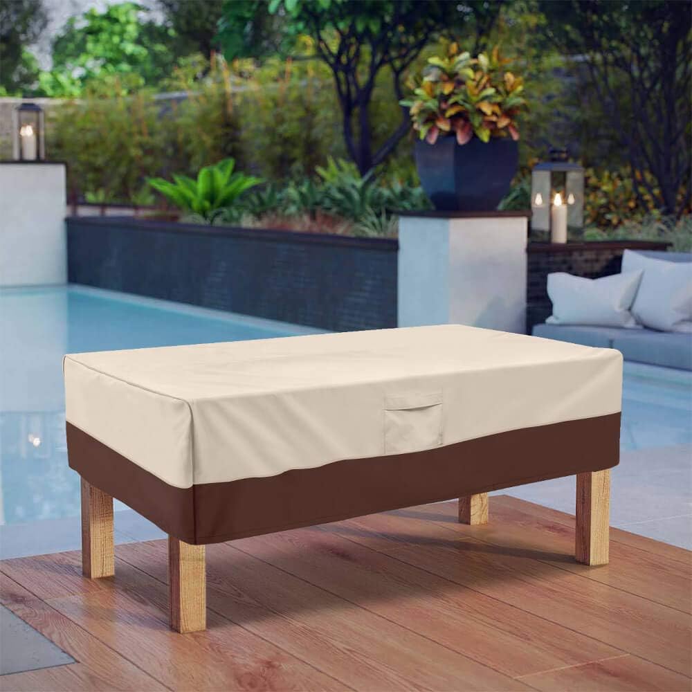 Vailge Rectangular Coffee Table Cover - Outdoor Lawn Patio Furniture Covers with Padded Handles and Durable Hem Cord - Heavy Duty and Waterproof, Fits Large Rectangular Coffee Table (Beige & Brown) : Garden & Outdoor