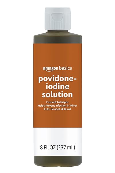 AMAZON BASICS FIRST AID ANTISEPTIC, 10% POVIDONE IODINE SOLUTION FOR WOUND CLEANER AND INFECTION PROTECTION, UNFLAVORED, 8 FL OZ, 1-PACK (PREVIOUSLY SOLIMO)