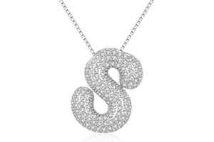 LIU JUN Bubble Letter Necklace Gold for Women, 14k Gold Plated Cubic Zirconia Bubble Initial Necklace, Charm Balloon Dainty Ininial Letter Pendant Necklace for Girls Jewelry Gifts