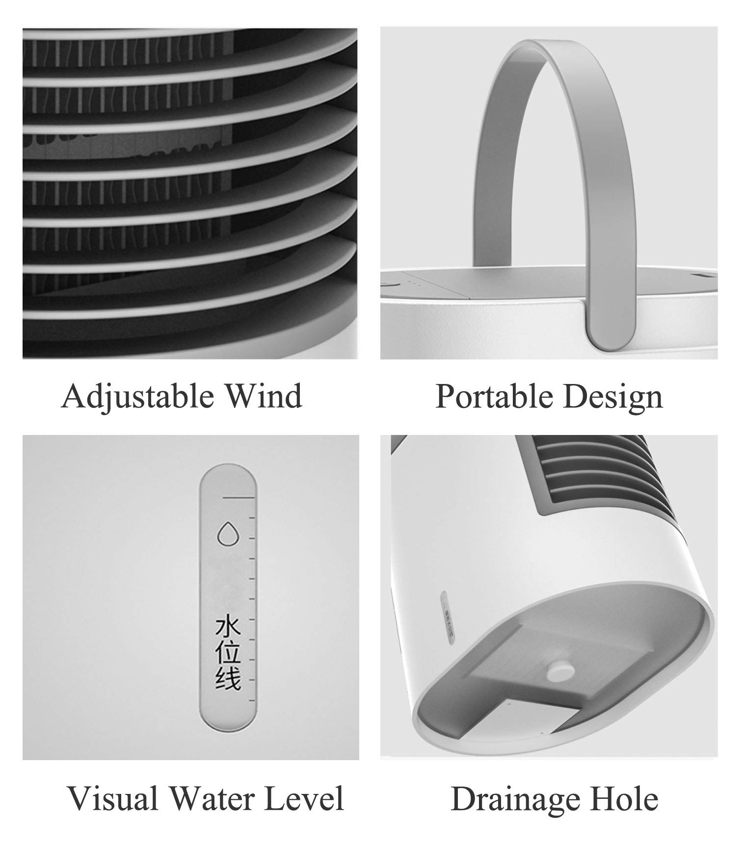 UCMDA Condizionatore Portatile, Mini Raffreddatore D\'aria USB con 7 Colori LED e 3 Velocità del Ventilatore per Home/Office/Camping