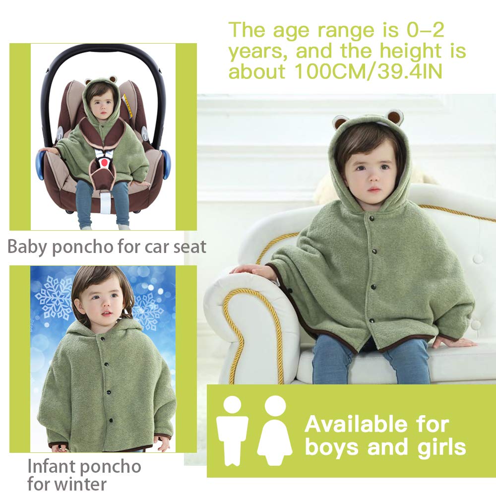 Carseat Poncho for Kids, Child Poncho with Hood, Frog Hood Cape Car Seat Coat, Coffled Carseat Coats for Toddlers, Toddler Fleece Hooded Wool Blend Capes Poncho Children Fall Winter Snowsuit Outwear: Baby