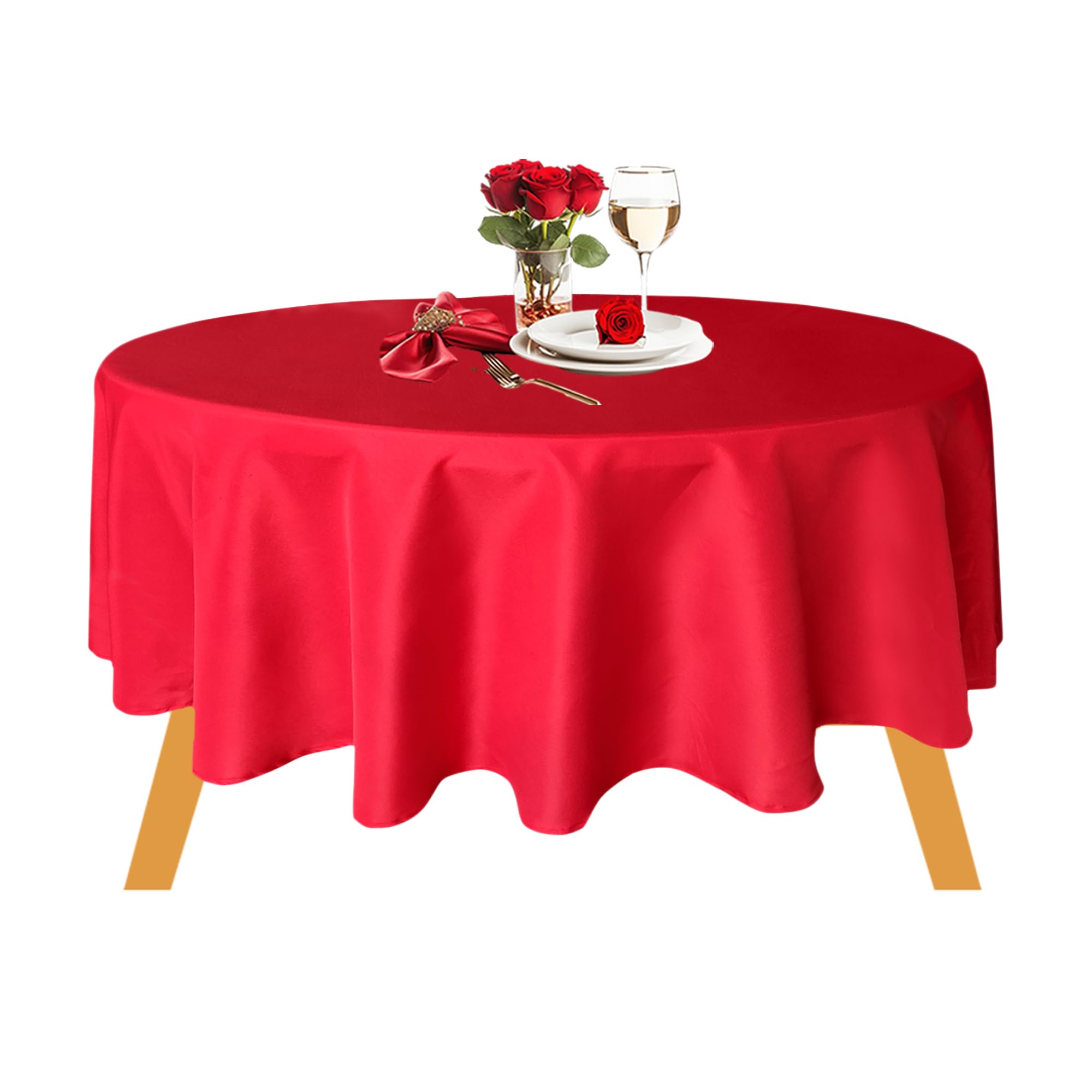 WedDecor 90 Inch. Red Round Christmas tablecloth for Circular Table, Large Durable Waterproof Fabric Christmas Tablecloth for Xmas Dinner Party, Wedding Decoration and Anniversary Events, Pack of 1