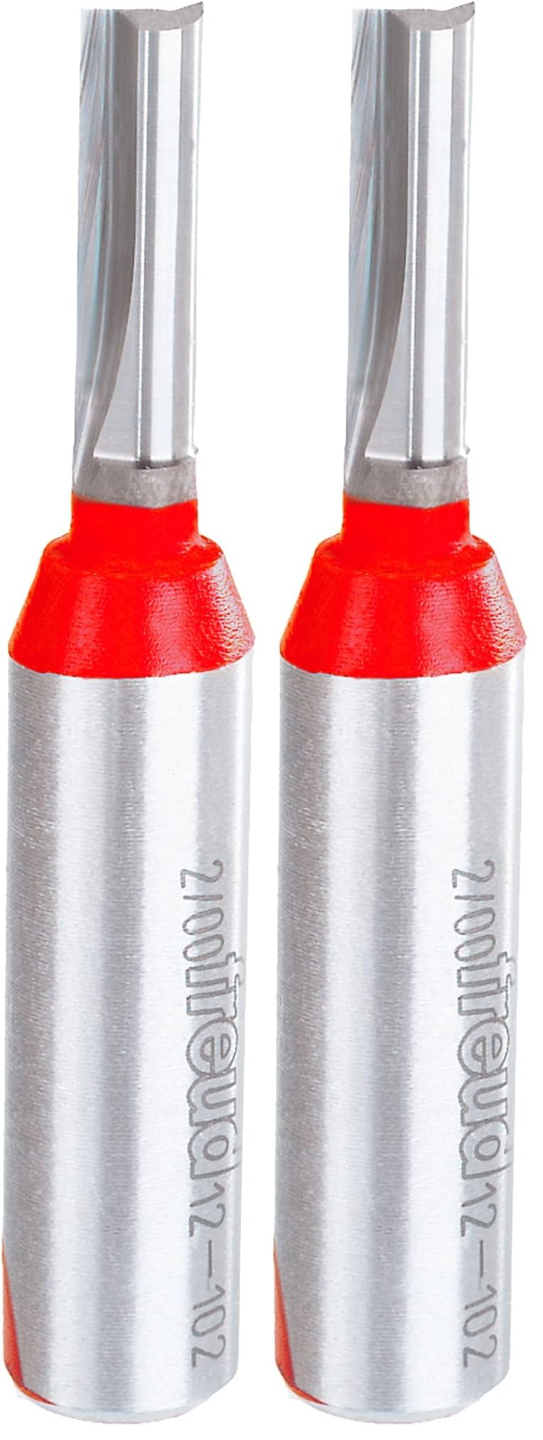 Freud 12-102: 1/4" (Dia.) Double Flute Straight Bit with 1/2" Shank, 2-7/8" Overall Length,Red (Pack of 2) Image