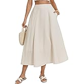 Kate Kasin 2026 Women's Linen Blend Skirts, High Waist A Line Skirt, Flowy Summer Long Skirt with Pockets