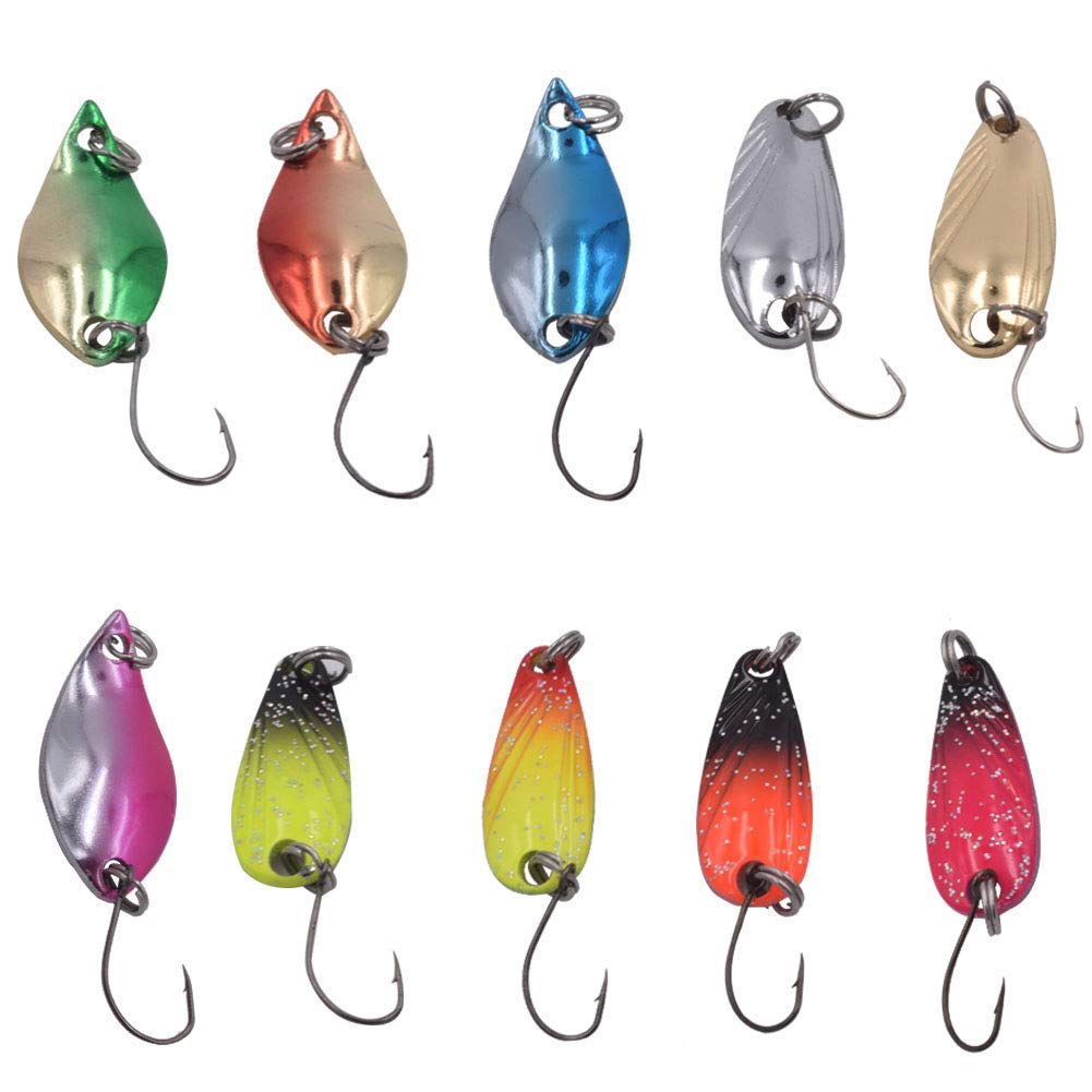 WENTS Trout Spoons Kit 10PCS Mini Fishing Spinners Kit for Trout - Colorful Metal Lures for Pike - Single Hook Spinner Baits for Pike, Tackle Set for Freshwater Trout,Bass,Salmon,etc