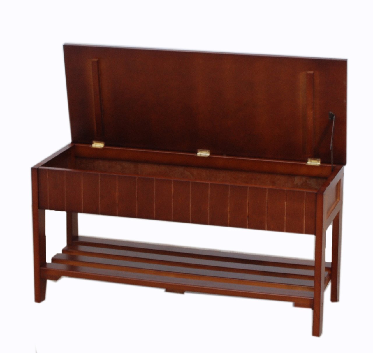 Roundhill Furniture Quality Solid Wood Shoe Bench with Storage, Cherry