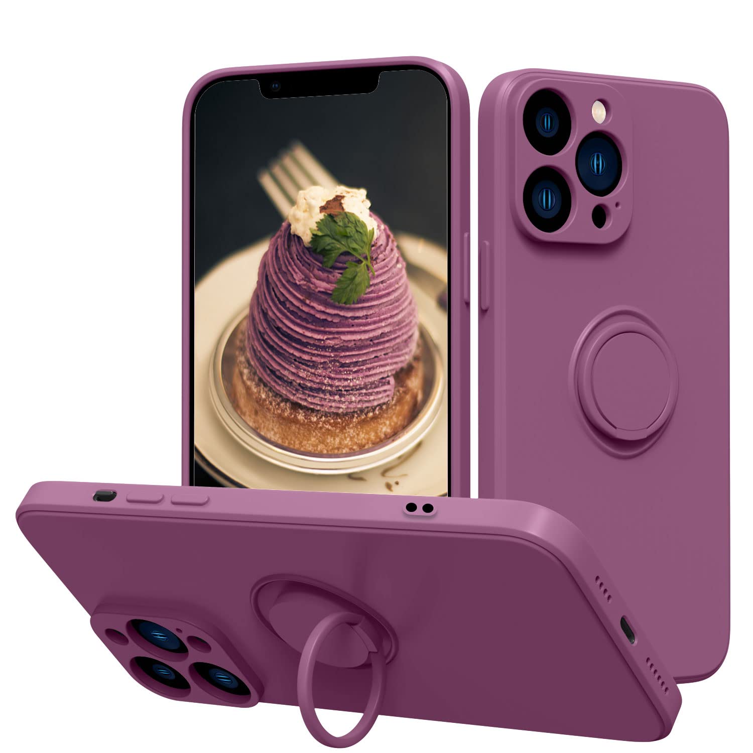 ElestBela iPhone 13 Pro Max Silicone Case, Mobile Phone Case iPhone 13 Pro Max with Ring Holder Stand Soft Silicone Gel Slim Case Non-Slip Scratch-Resistant Protective Case for iPhone 13 Pro Max 6.7