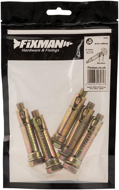 Fixman 805235 Masonry Shield Anchors Bolt-Type M10 x 68mm Pack of 5