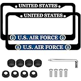 2 Pack License Plate Frames for US Air Force, Universal Aluminum Front and Rear License Plate Holder for USAF (Black)