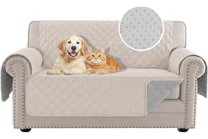 PrinceDeco Love Seat Couch Covers for Dogs Quilted Loveseat Cover Furniture Protector Non-Slip Rubber Backing Water Resistant for 2 Cushion Couch Seat Width to 48"(Loveseat, Ivory)