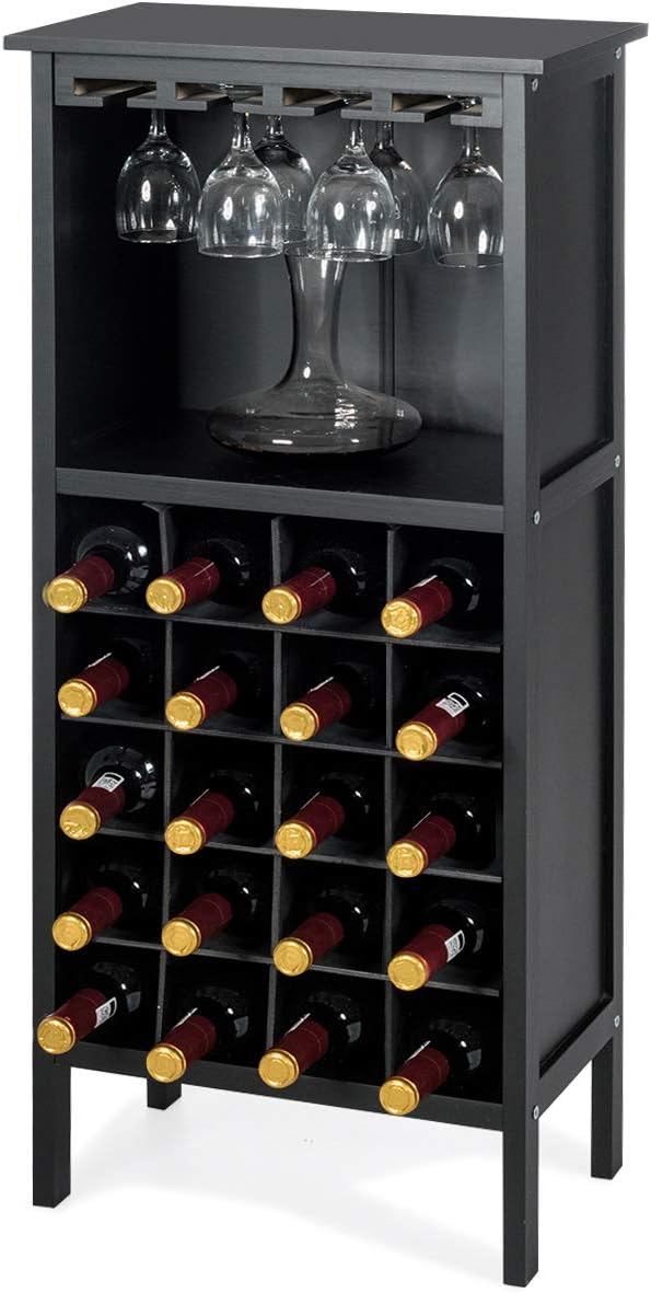 COSTWAY Freestanding Wine for 20 Bottles, Wines Glasses Holder Organiser Rack, Home
