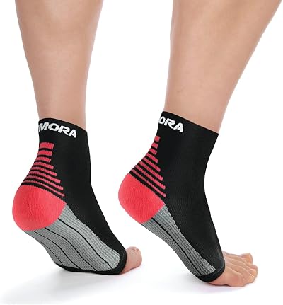 Rymora Foot Compression Socks Sleeves for Plantar Fasciitis Black Medium 21-25cm