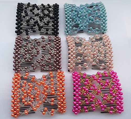 Lovef Crystal Bow Elastic Double Combs with Plastic Flowers Hair Clips, Hair Holder/ Ez Comb 4pcs