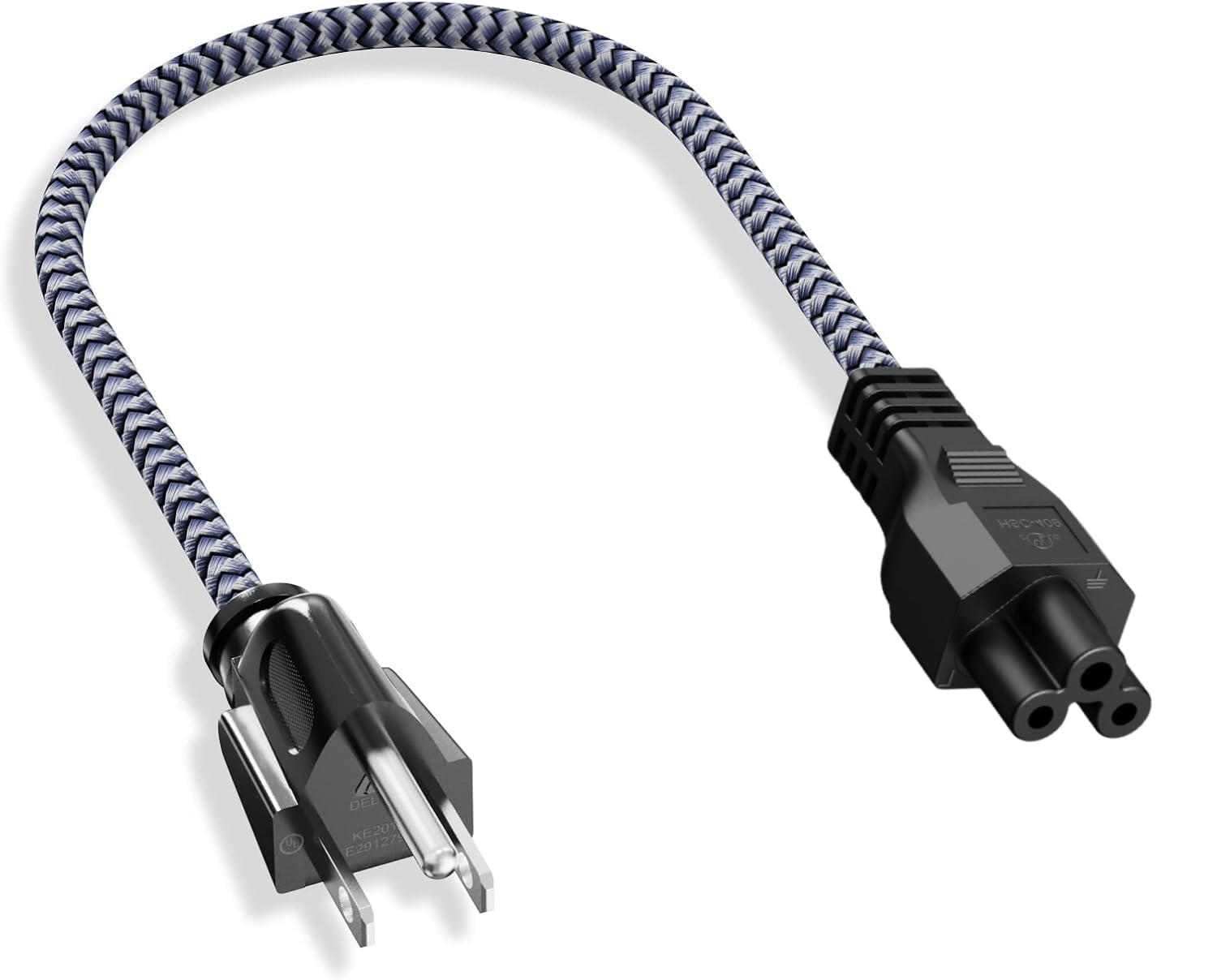 Photo 1 of 3 Prong AC Laptop Power Cord 0.3m-Braided Universal Power Cable for Dell HP LG Lenovo Asus Acer Toshiba Sony Laptops/Notebooks, Monitors, Printers, Scanners UL Listed NEMA 5-15P to C5 Power Cable