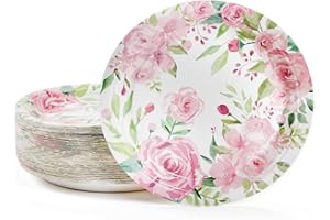 Blue Panda 80 Pack Vintage Floral Paper Plates, 9 Inches, Ideal for Tea Parties, Weddings, Bridals, Baby Showers, Outdoor Lun