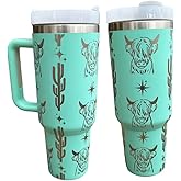 Silva lining designing Highland Cow Tumbler - Insulated 40 Ounce with Handle - Western Style - Mint(6)-Highland Cow(R)