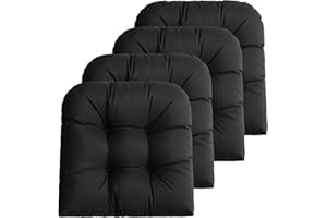 LFNOONE Black Outdoor Chair Cushions Black Patio Cushions Thicken 5" Tufted Chair Cushions,Tielessnon-Slipwaterproof,for Indoor & Outdoor Seat Cushion Patio Furniture/ 19x19x5Inch/4 Pack, Black