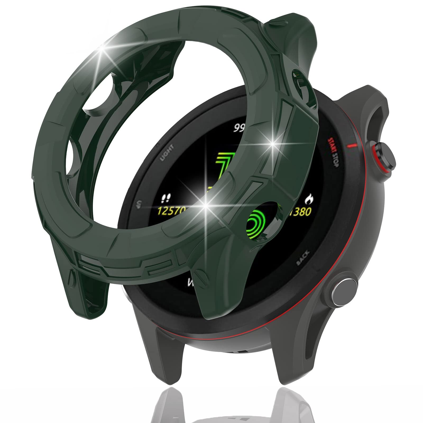 Miimall Case Compatible with Garmin Forerunner 955/Forerunner 955 Solar, Soft TPU Bumper Protective Frame Shockproof Ultra-Thin Silicone All-Around Protective Cover for Forerunner 955-Green