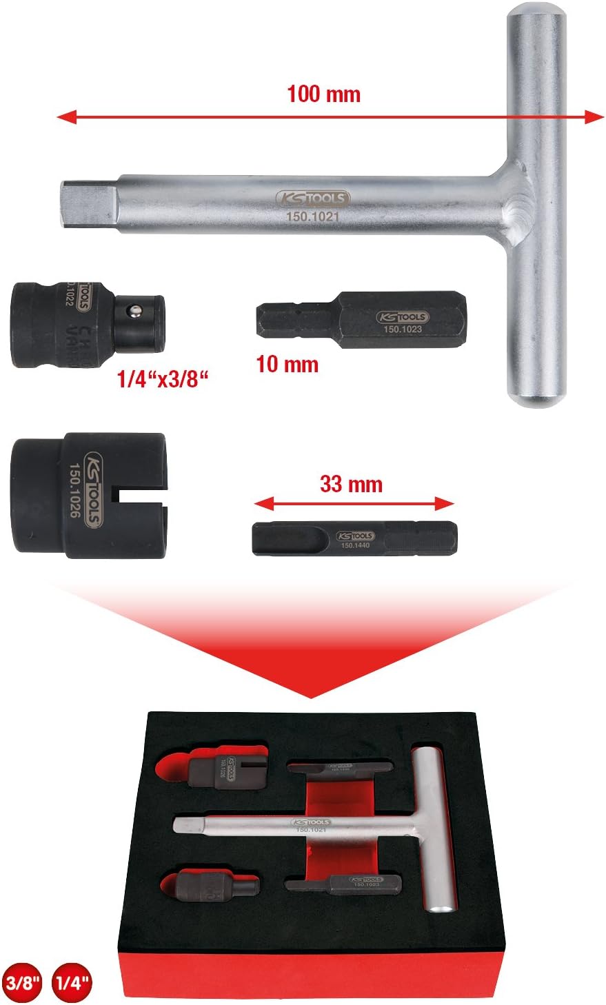 KS Tools 150.1020 Service Special Profile Set for Plastic Oil Drain Screws 1/4 Inch + 3/8 Inch 5 Pieces, Colour, Size - Image 3