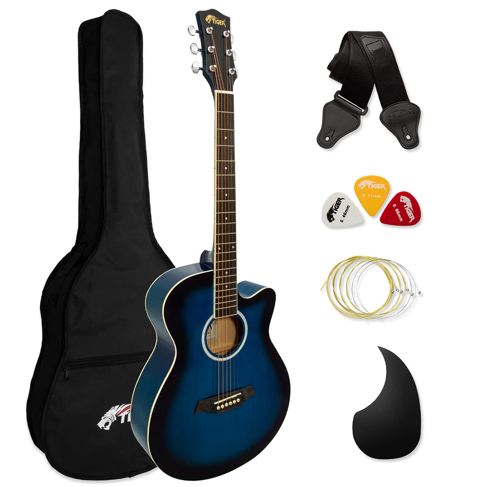 TIGER ACG3-BL Full Size Acoustic Guitar Package - Beginners Guitar Pack with Gig Bag, Strap and Spare Strings - Blue - Now with 6 Months Free Lessons Included