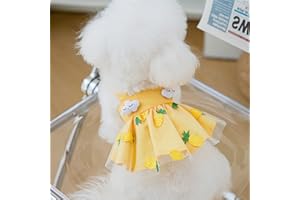 Yeduzyn Dog Princess Dress with Bow Pet Clothes Cute Dog Vest Lovely Flower Dog Dress Breathable Pet T-Shirt Puppy Clothes Shirt for Pet (Pineapple Yellow, L（8-12Ib）)