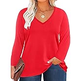 ForHailey Women's Plus Size Tops Long Sleeve Tee Shirt V Neck Basic Ladies Loose Fit T Shirt