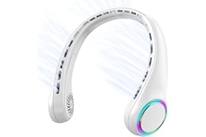GULAKI Portable Neck Fan, Personal Fan with 4000mAh Battery, Rechargeable Neck Fan with 3 Speeds and 64 Cool Lights, Birthday Gifts for Men Women Mom Dad, Hands Free Cooling fan for Summer(White)