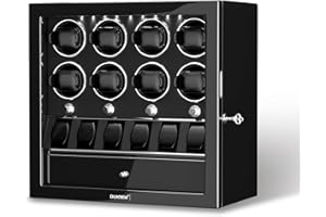 DUKWIN Watch Winder for 4/6/8 Automatic Watches, Lockable Winders with Watch Holders and Jewelry Storage, Super Quiet Motor with High-Gloss Finish, Built-in Illumination