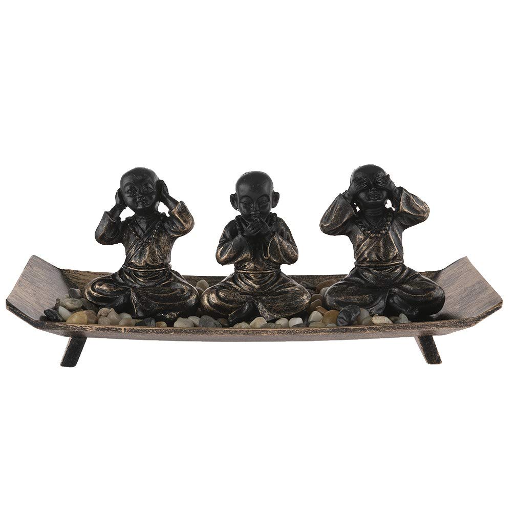 Lachineuse 3 Zen Monks on Tray - Say No Evil/See No Evil/Hear No Evil
