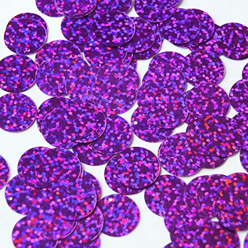 Round Flat Sequin 18mm Top Hole Amethyst Purple Hologram Glitter Sparkle. Couture Paillettes. Made in USA